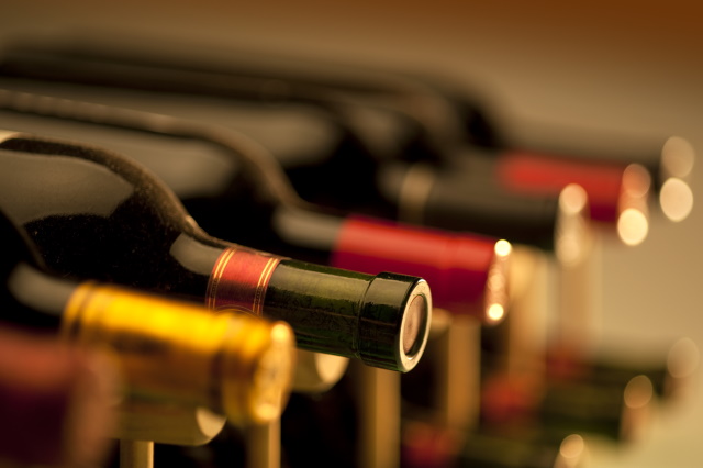 Bottles of wine on a wine rack